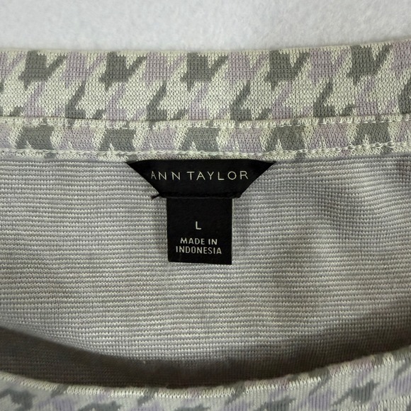 Ann Taylor Womens Houndstooth Raglan Long Sleeve Top Grey Purple Size L - Picture 3 of 8